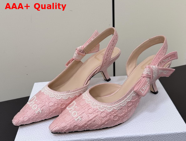 Dior Jadior Slingback Pump Soupir Pink Dior Oblique Embroidered Cotton and White Lace Replica