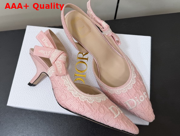 Dior Jadior Slingback Pump Soupir Pink Dior Oblique Embroidered Cotton and White Lace Replica