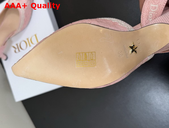 Dior Jadior Slingback Pump Soupir Pink Dior Oblique Embroidered Cotton and White Lace Replica