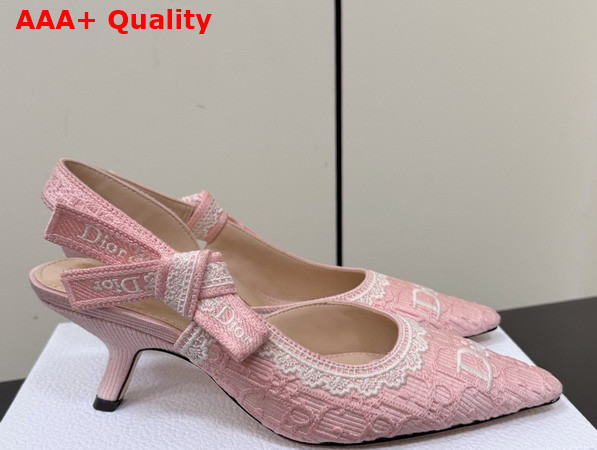 Dior Jadior Slingback Pump Soupir Pink Dior Oblique Embroidered Cotton and White Lace Replica