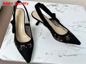 Dior Jadior Slingback Pump Transparent Mesh Embroidered with Black D Lace Motif Replica