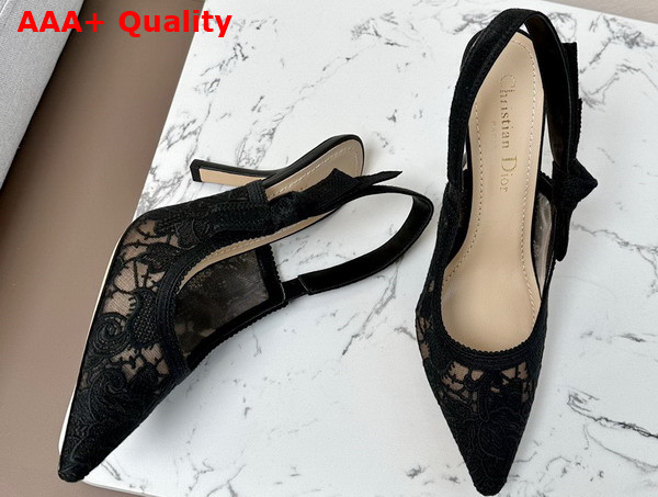 Dior Jadior Slingback Pump Transparent Mesh Embroidered with Black D Lace Motif Replica