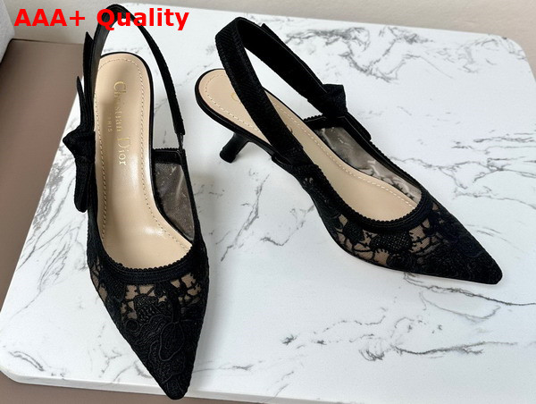 Dior Jadior Slingback Pump Transparent Mesh Embroidered with Black D Lace Motif Replica