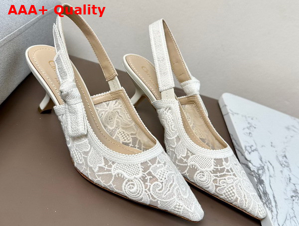 Dior Jadior Slingback Pump Transparent Mesh Embroidered with White D Lace Motif Replica