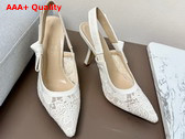 Dior Jadior Slingback Pump Transparent Mesh Embroidered with White D Lace Motif Replica