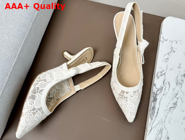 Dior Jadior Slingback Pump Transparent Mesh Embroidered with White D Lace Motif Replica