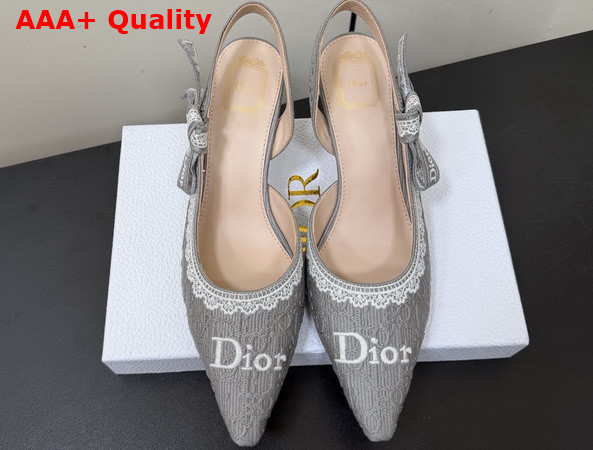 Dior Jadior Slingback Pump Trianon Gray Dior Oblique Embroidered Cotton and White Lace Replica