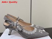 Dior Jadior Slingback Pump Trianon Gray Dior Oblique Embroidered Cotton and White Lace Replica