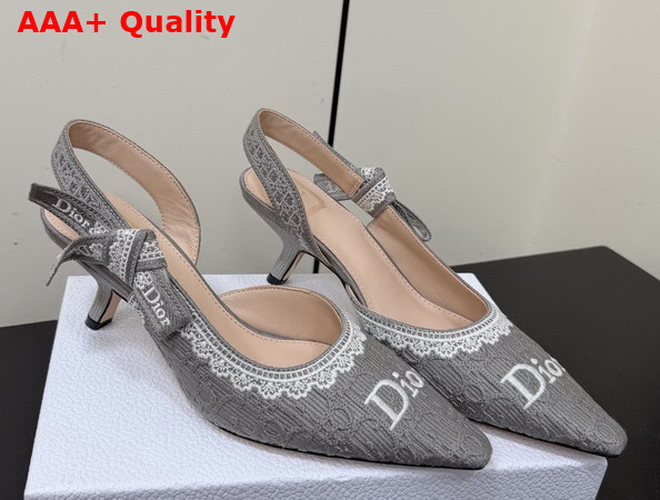 Dior Jadior Slingback Pump Trianon Gray Dior Oblique Embroidered Cotton and White Lace Replica