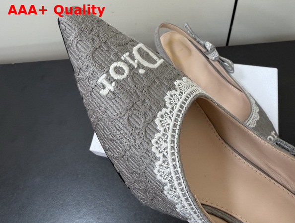 Dior Jadior Slingback Pump Trianon Gray Dior Oblique Embroidered Cotton and White Lace Replica