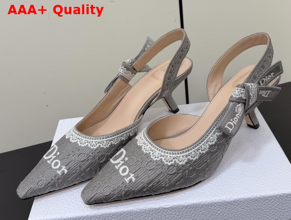 Dior Jadior Slingback Pump Trianon Gray Dior Oblique Embroidered Cotton and White Lace Replica