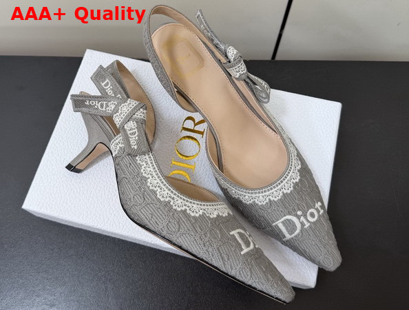 Dior Jadior Slingback Pump Trianon Gray Dior Oblique Embroidered Cotton and White Lace Replica