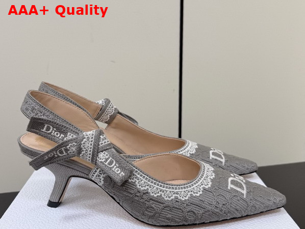 Dior Jadior Slingback Pump Trianon Gray Dior Oblique Embroidered Cotton and White Lace Replica