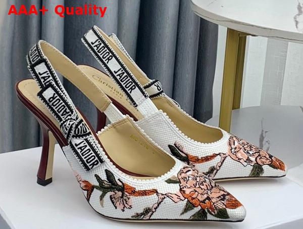 Dior Jadior Slingback Pump White Multicolor Cotton with Dior Jardin Botanique Embroidery Replica