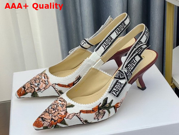 Dior Jadior Slingback Pump White Multicolor Cotton with Dior Jardin Botanique Embroidery Replica