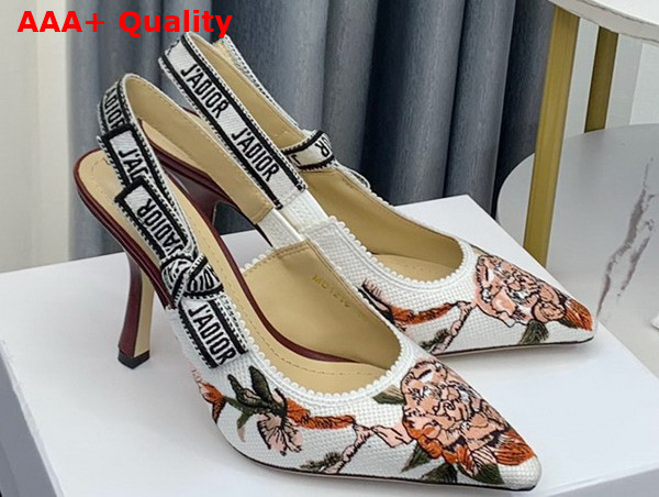 Dior Jadior Slingback Pump White Multicolor Cotton with Dior Jardin Botanique Embroidery Replica