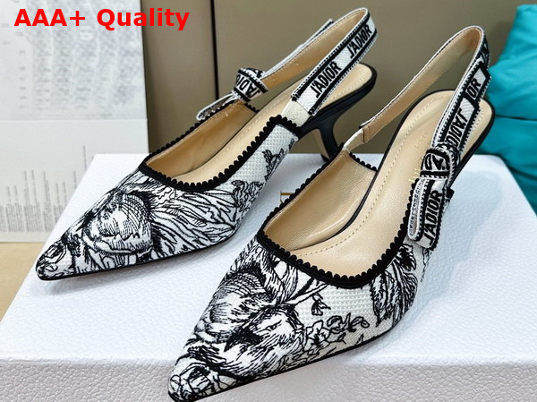 Dior Jadior Slingback Pump White and Black Cotton Embroidered with Dior Jardin D Hiver Motif Replica