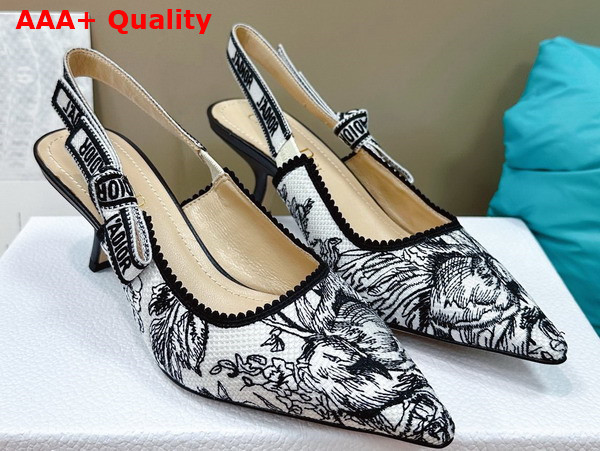 Dior Jadior Slingback Pump White and Black Cotton Embroidered with Dior Jardin D Hiver Motif Replica