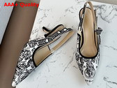 Dior Jadior Slingback Pump White and Black Cotton Embroidered with Plan de Paris Motif Replica
