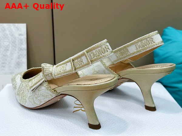 Dior Jadior Slingback Pump White and Gold Tone Cotton Embroidered with Dior Jardin D Hiver Motif in Metallic Thread Replica