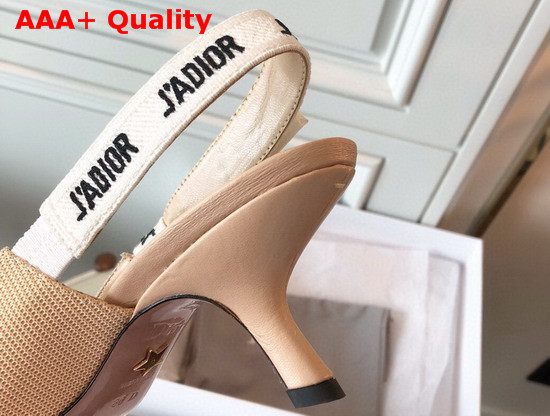 Dior Jadior Slingback Pump in Nude Technical Canvas with Embroidered Jadior Ribbon Replica