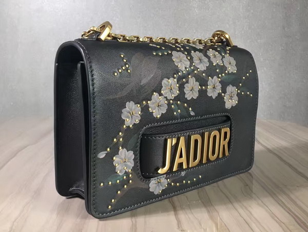 Dior Jadior Studded Flap Bag with Chain in Black Calfskin For Sale