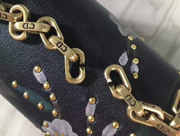 Dior Jadior Studded Flap Bag with Chain in Black Calfskin For Sale