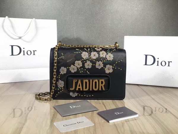 Dior Jadior Studded Flap Bag with Chain in Black Calfskin For Sale