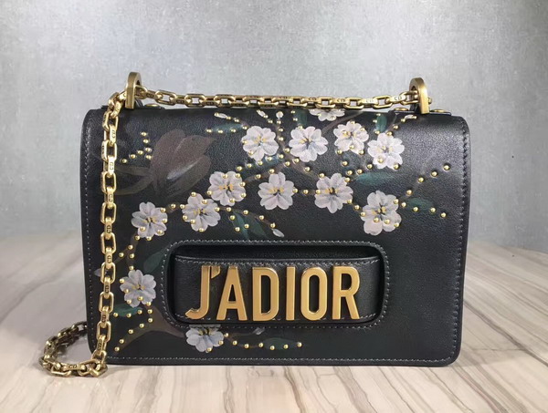 Dior Jadior Studded Flap Bag with Chain in Black Calfskin For Sale