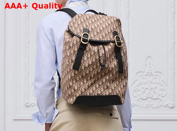Dior Jett Backpack with Flap Brown Dior Oblique Jacquard Replica