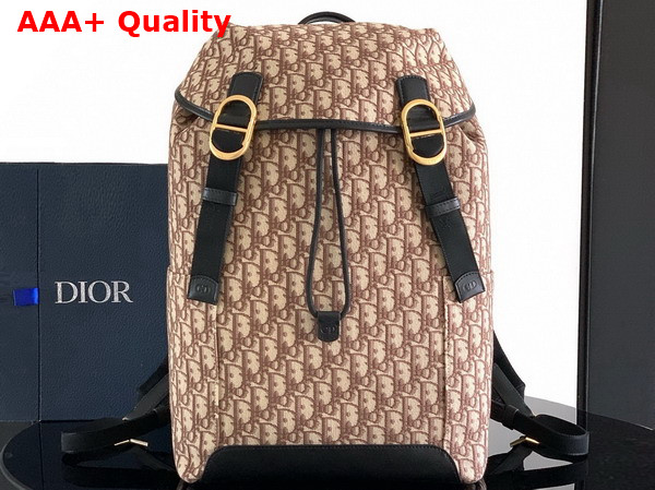 Dior Jett Backpack with Flap Brown Dior Oblique Jacquard Replica