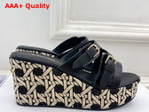 Dior L Amazone Dior Wedge Slide in Black Calfskin and Natural Graphic Cannage Raffia Replica