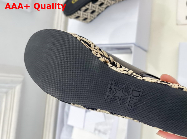 Dior L Amazone Dior Wedge Slide in Black Calfskin and Natural Graphic Cannage Raffia Replica