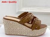 Dior L Amazone Dior Wedge Slide in Camel Calfskin and Natural Graphic Cannage Raffia Replica