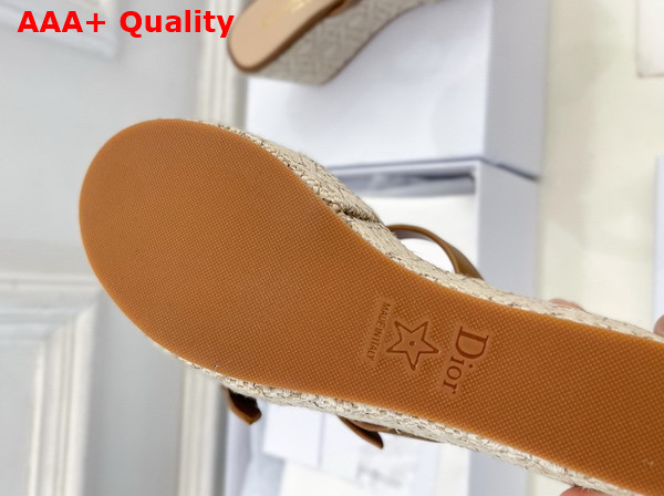 Dior L Amazone Dior Wedge Slide in Camel Calfskin and Natural Graphic Cannage Raffia Replica
