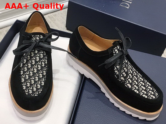 Dior Lace Up Shoe Black Suede with Beige and Black Dior Oblique Jacquard Replica