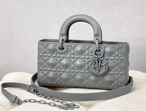 Dior Lady D Joy Bag Gray Cannage Calfskin with Diamond Motif Replica