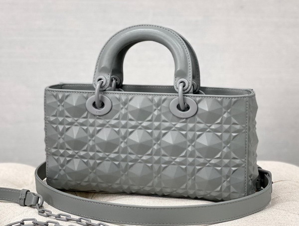 Dior Lady D Joy Bag Gray Cannage Calfskin with Diamond Motif Replica