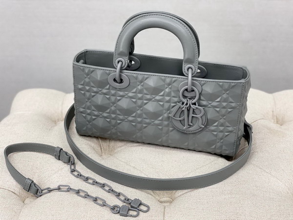 Dior Lady D Joy Bag Gray Cannage Calfskin with Diamond Motif Replica