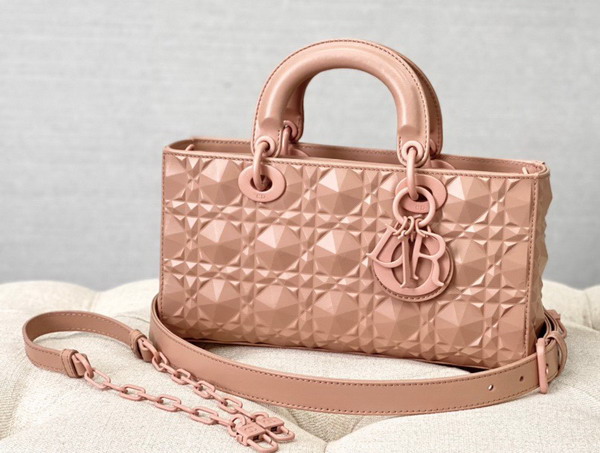 Dior Lady D Joy Bag Rose Des Vents Cannage Calfskin with Diamond Motif Replica