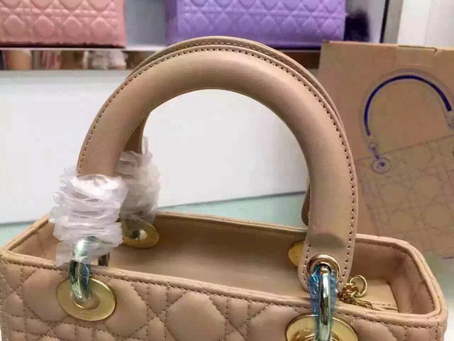 Dior Lady Dior Bag Apricot Lambskin Gold Hardware for Sale