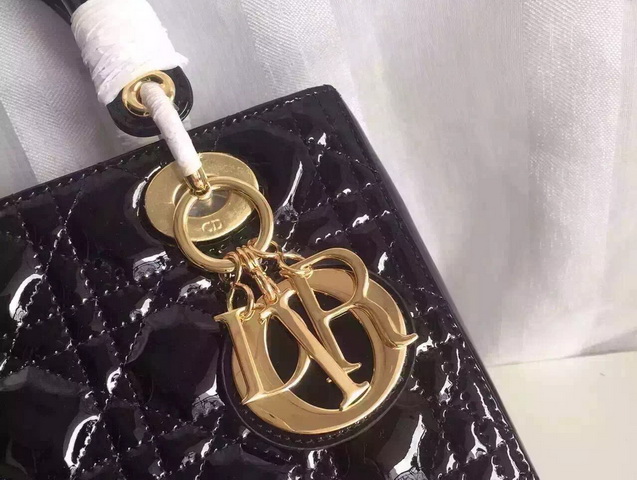 Dior Lady Dior Bag Black Patent Leather Gold Hardwares for Sale