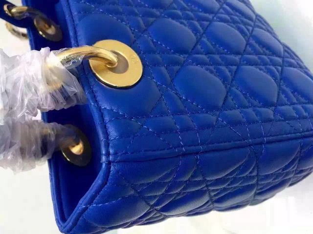 Dior Lady Dior Bag Blue Lambskin Gold Hardware for Sale