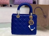 Dior Lady Dior Bag Blue Lambskin Gold Hardware for Sale