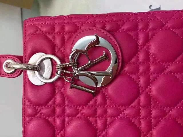 Dior Lady Dior Bag Fuchsia Lambskin Silver Hardware for Sale