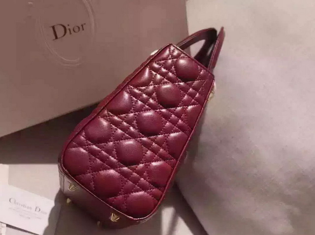 Dior Lady Dior Bag Oxblood Lambskin Gold Hardware for Sale