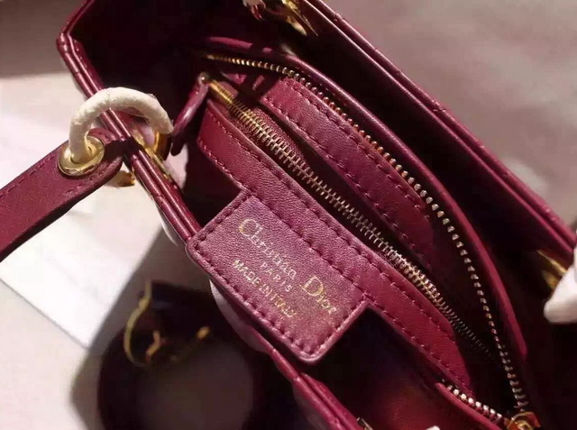 Dior Lady Dior Bag Oxblood Lambskin Gold Hardware for Sale