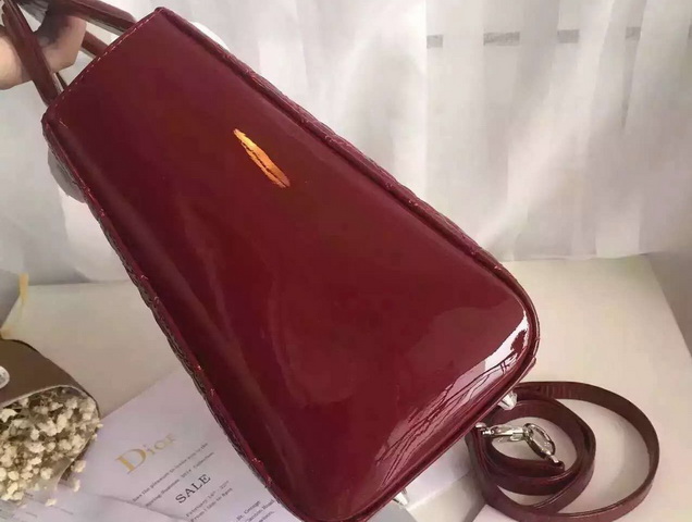 Dior Lady Dior Bag Oxblood Patent Leather Silver Hardware for Sale