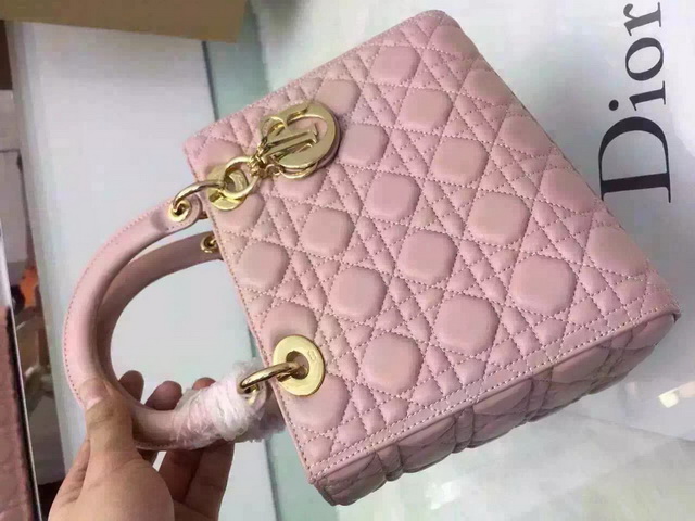 Dior Lady Dior Bag Pink Lambskin Gold Hardware for Sale
