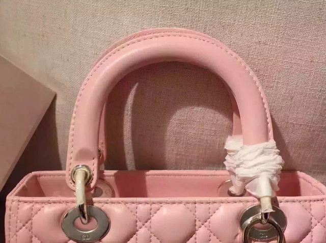 Dior Lady Dior Bag Pink Lambskin Silver Hardware for Sale